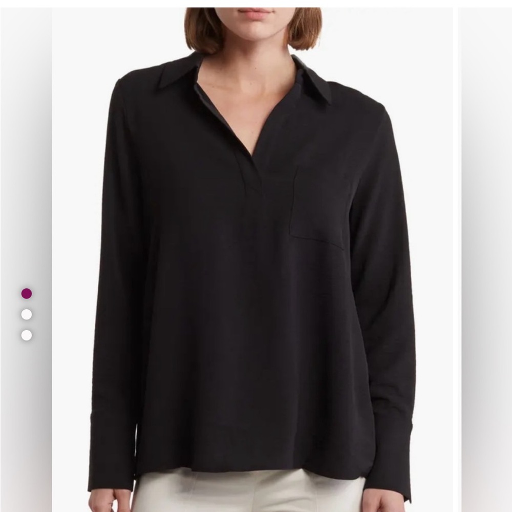 Nordstrom Pleione Black Asymmetrical Notched Collar Blouse